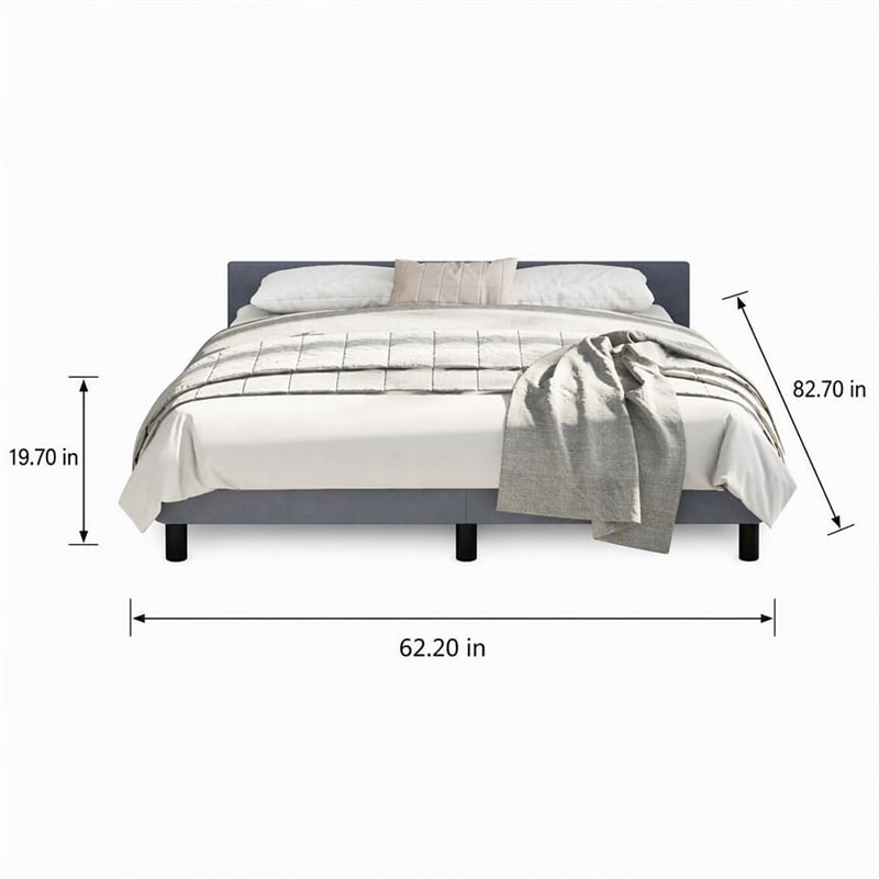 Pemberly Row Velvet Queen Bed Frame in Dark Gray with Headboard