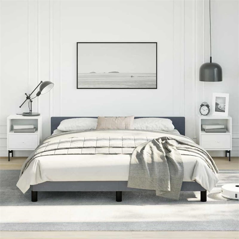 Pemberly Row Velvet Queen Bed Frame in Dark Gray with Headboard