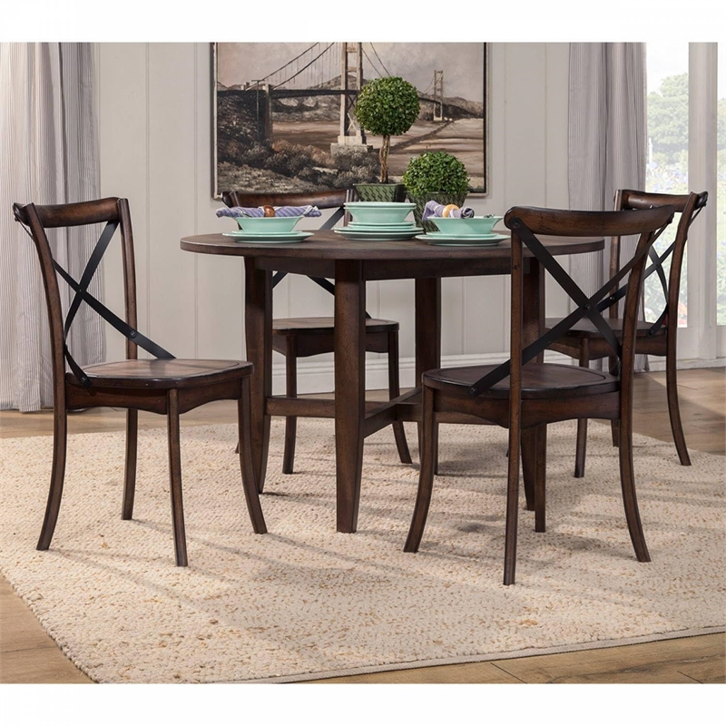 Pemberly Row Round Leg Wood Dining Table in Burnished Dark Oak (Brown)