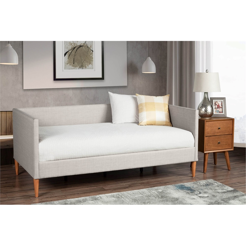 Pemberly Row Twin Size Upholstered Day Bed in Dark Gray Linen