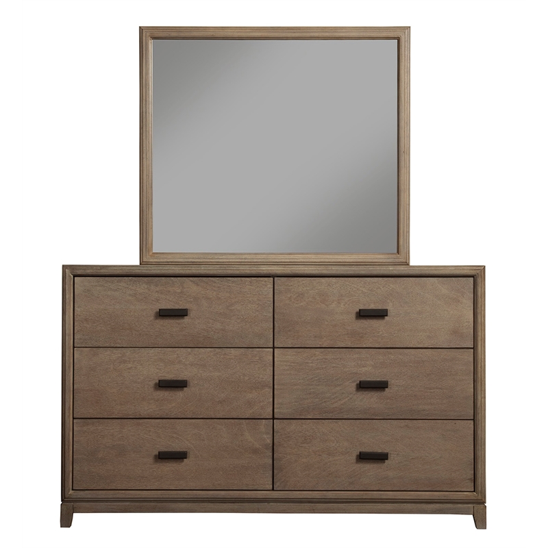 Pemberly Row Mahogany Wood Bedroom Dresser Mirror in Antique Gray