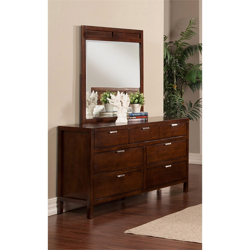 Pemberly Row Beveled Glass Wood Bedroom Mirror in Cappuccino (Brown)