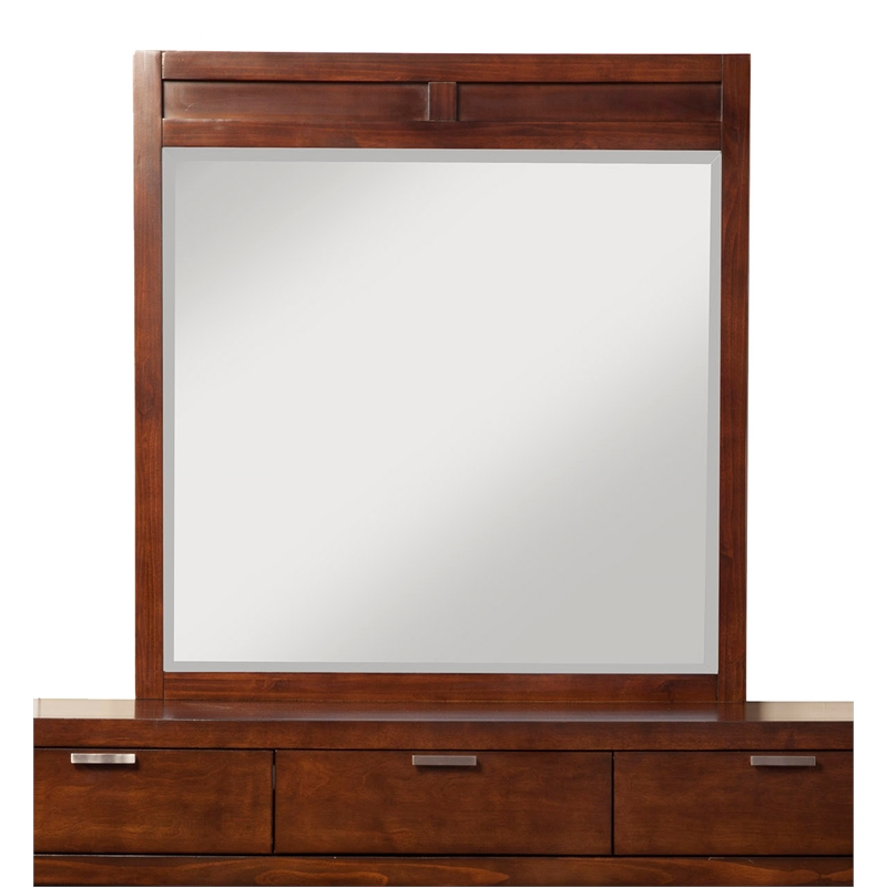 Pemberly Row Beveled Glass Wood Bedroom Mirror in Cappuccino (Brown)