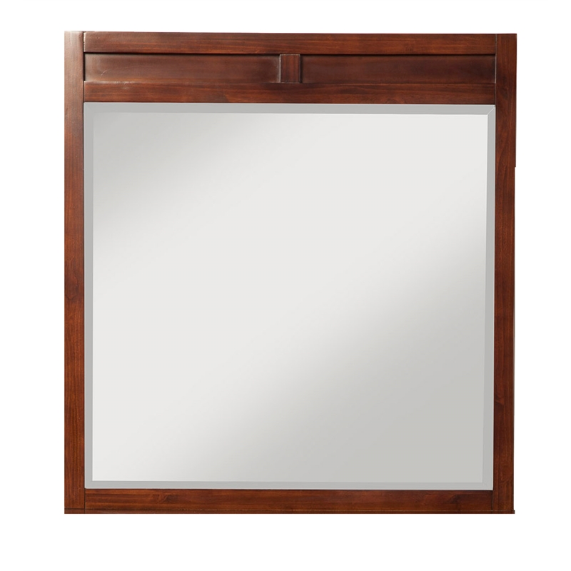 Pemberly Row Beveled Glass Wood Bedroom Mirror in Cappuccino (Brown)