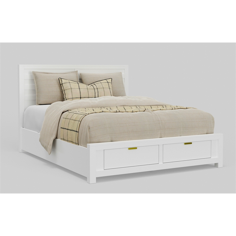 Pemberly Row Wood Eastern King Storage Bed with 2 Drawers in White