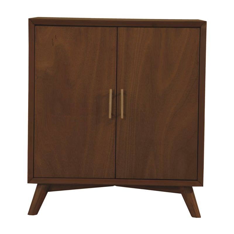 Pemberly Row Small Wood Bar Cabinet for 7 Wine Bottles in Walnut