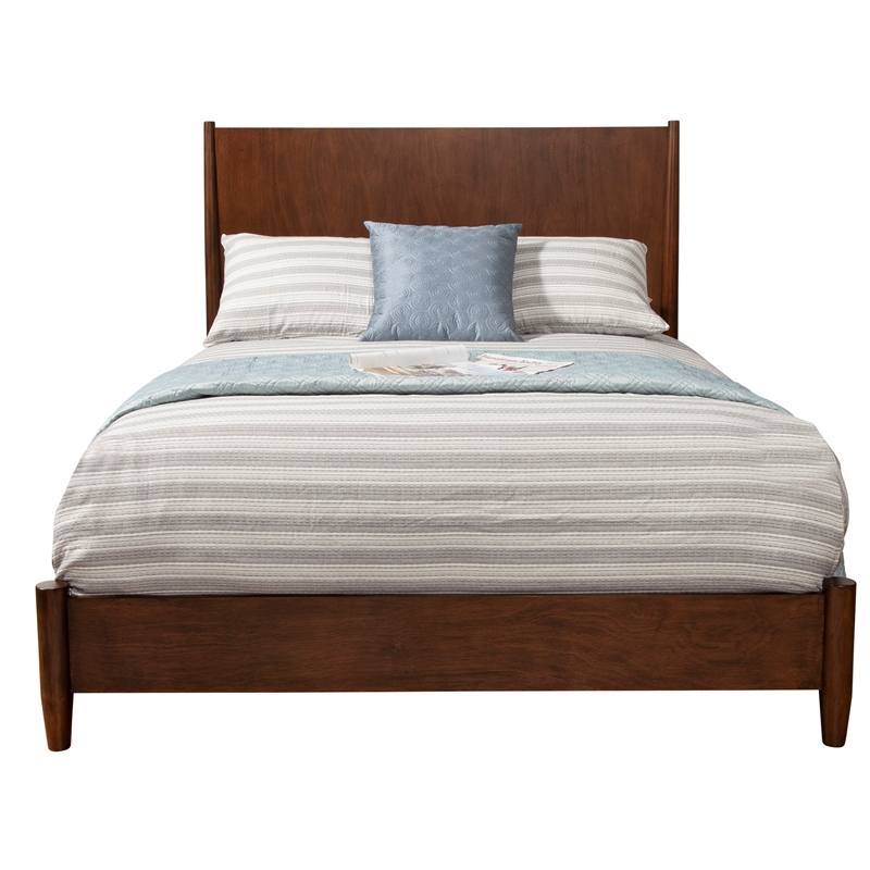 Pemberly Row Mid Century Wood Full Size Panel Bed in Walnut (Brown)