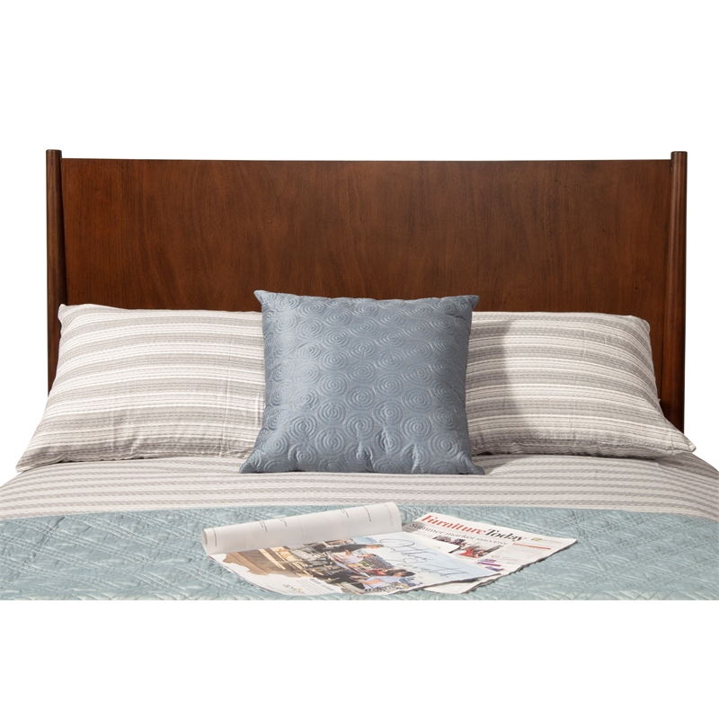 Pemberly Row Mid Century Wood Full Size Panel Bed in Walnut (Brown)