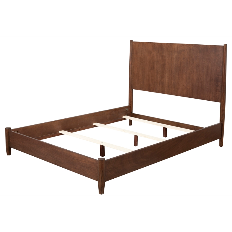 Pemberly Row Mid Century Wood Full Size Panel Bed in Walnut (Brown)
