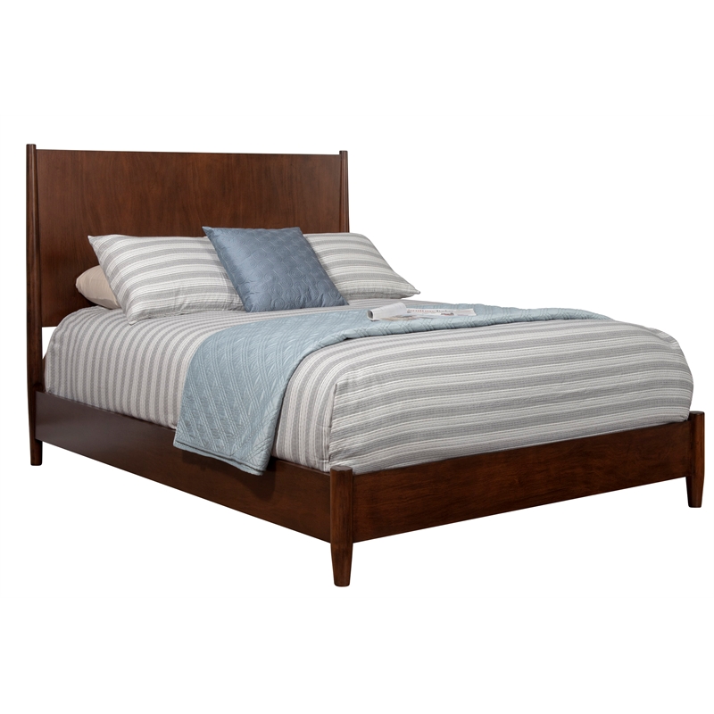 Pemberly Row Mid Century Wood Full Size Panel Bed in Walnut (Brown)