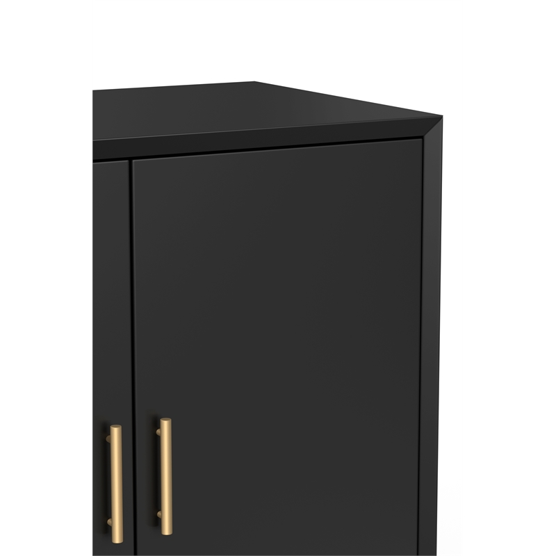 Pemberly Row Small Wood Bar Cabinet for 7 Wine Bottles in Black