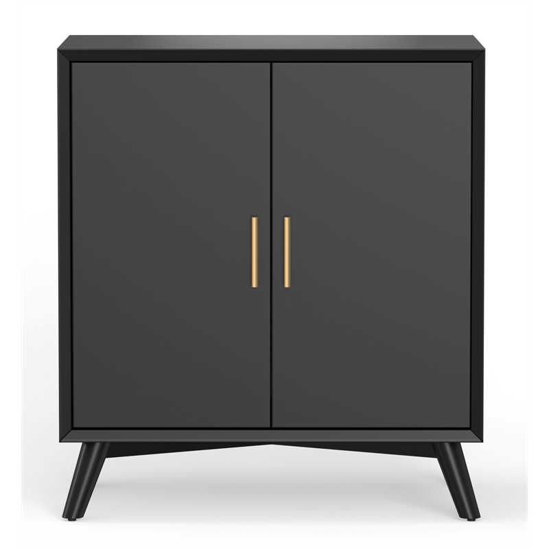 Pemberly Row Small Wood Bar Cabinet for 7 Wine Bottles in Black