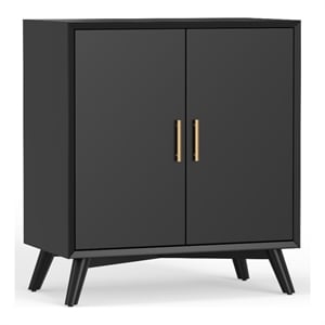 Pemberly Row Small Wood Bar Cabinet for 7 Wine Bottles in Black