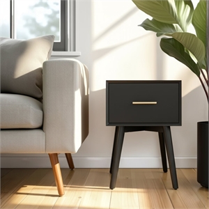 Pemberly Row 18&quotW Wood End Table with Felt Lined Drawer in Black