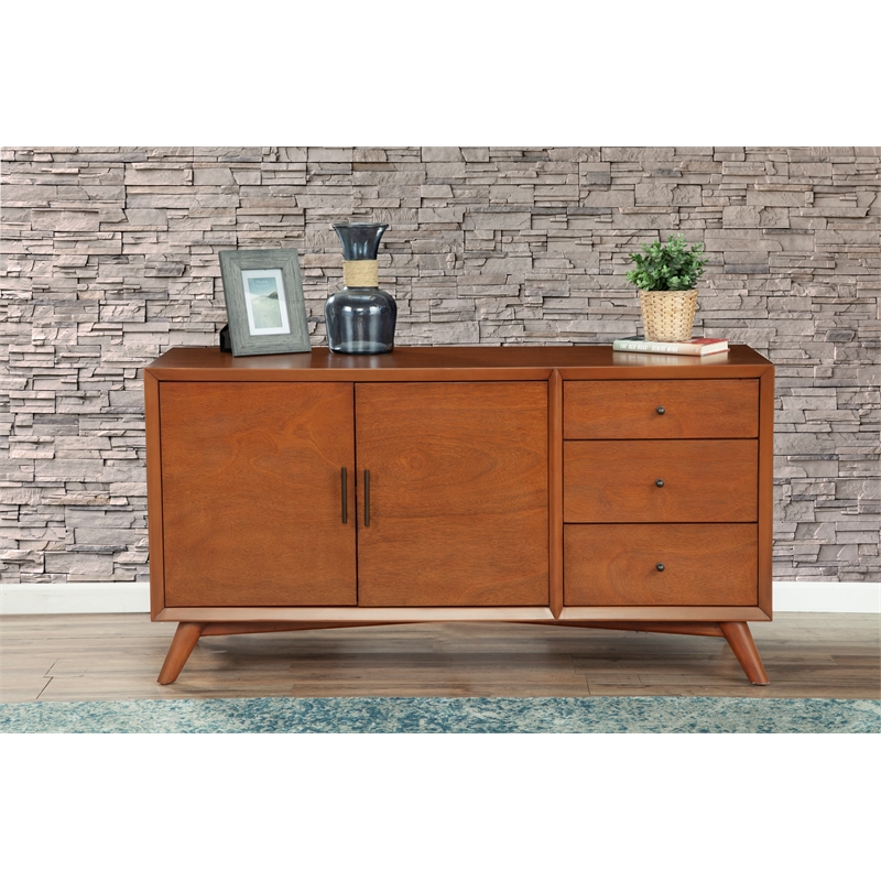 Pemberly Row Wood 3 Drawer 2 Door Sideboard in Acorn (Brown)