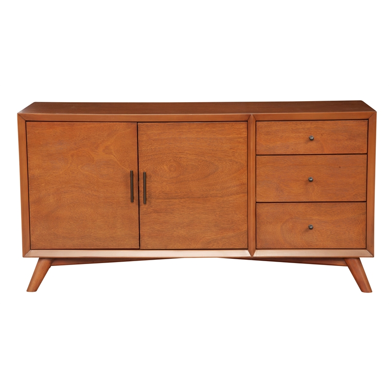 Pemberly Row Wood 3 Drawer 2 Door Sideboard in Acorn (Brown)