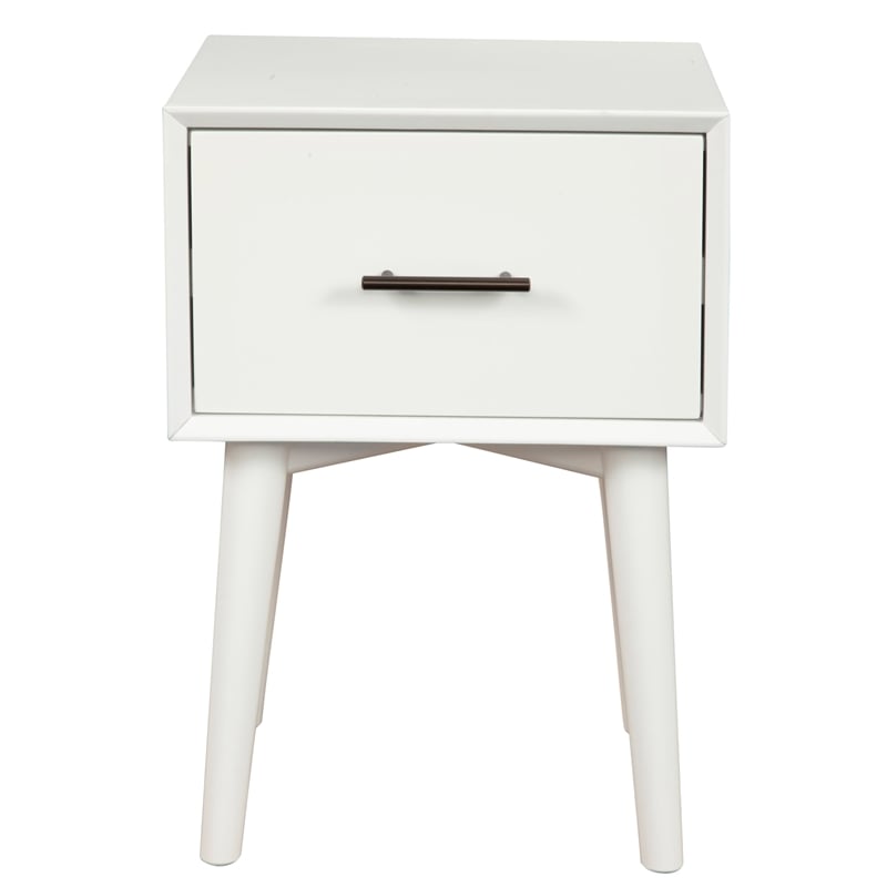 Pemberly Row Wood 1 Drawer End Table with Tapered Legs in White
