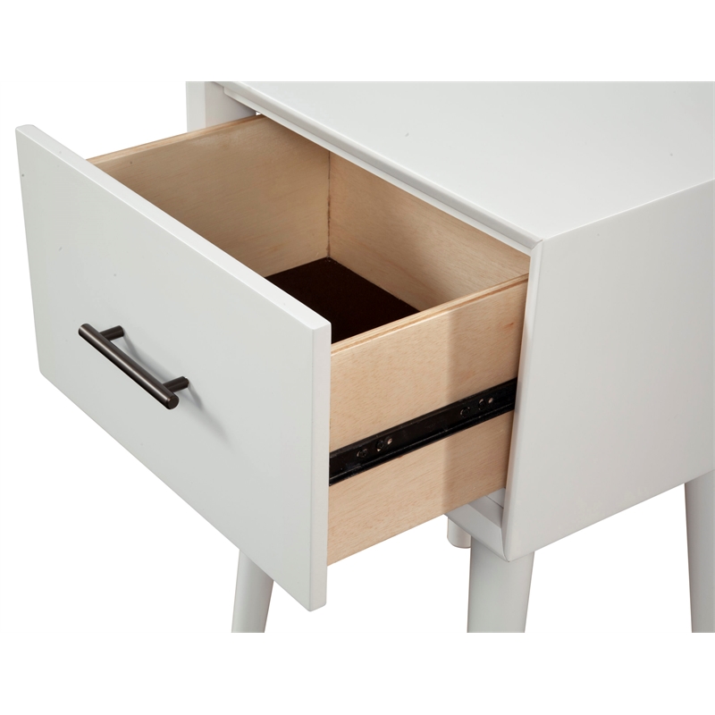 Pemberly Row Wood 1 Drawer End Table with Tapered Legs in White