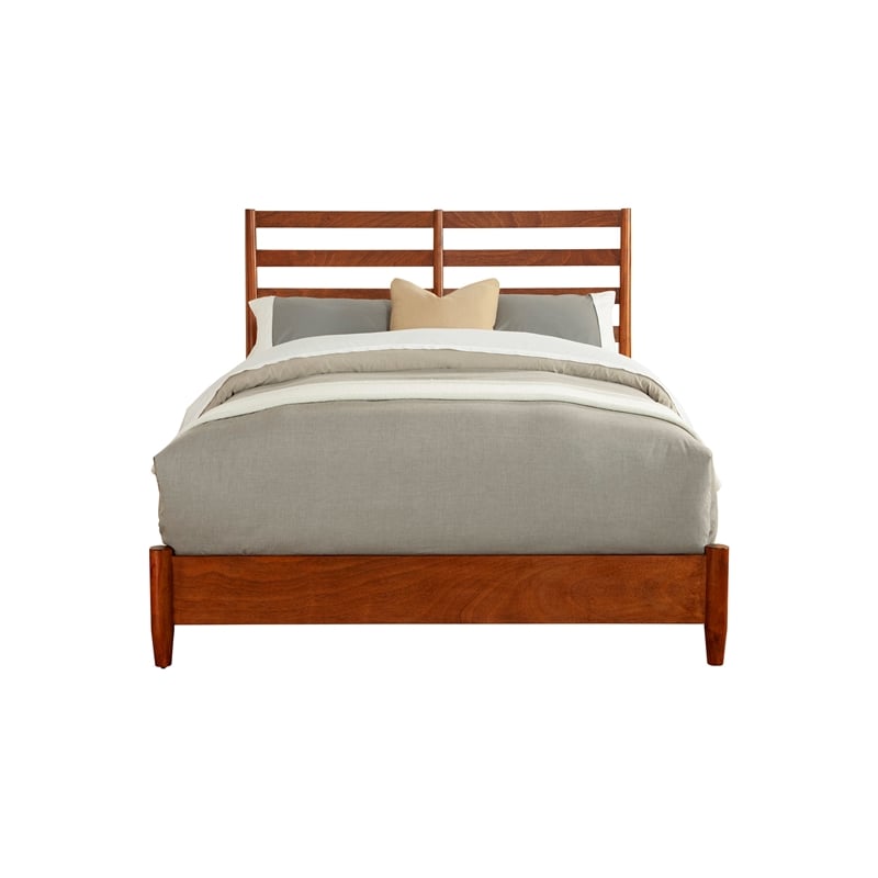 Pemberly Row Standard King Bed with Slat Back Headboard in Acorn (Brown)