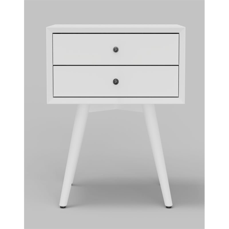 Pemberly Row 2 Drawer Small Wood Nightstand with Tapered Legs in White