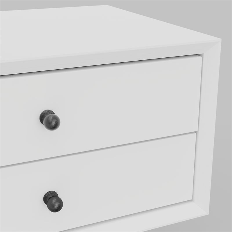 Pemberly Row 2 Drawer Small Wood Nightstand with Tapered Legs in White