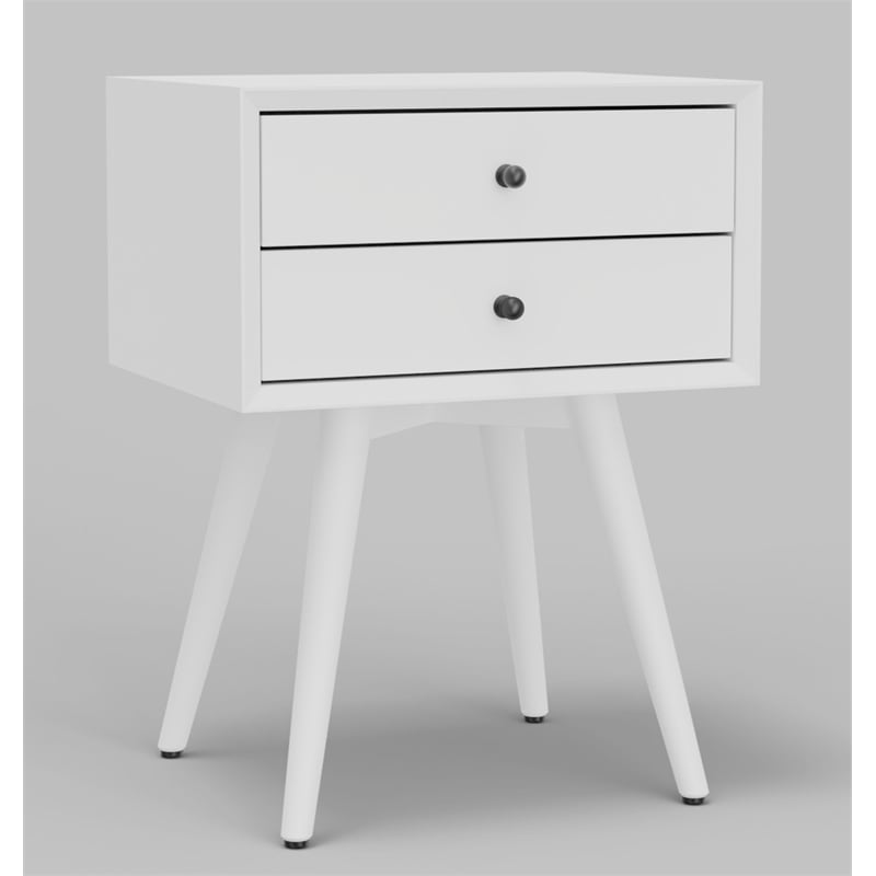 Pemberly Row 2 Drawer Small Wood Nightstand with Tapered Legs in White