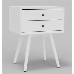 Pemberly Row 2 Drawer Small Wood Nightstand with Tapered Legs in White