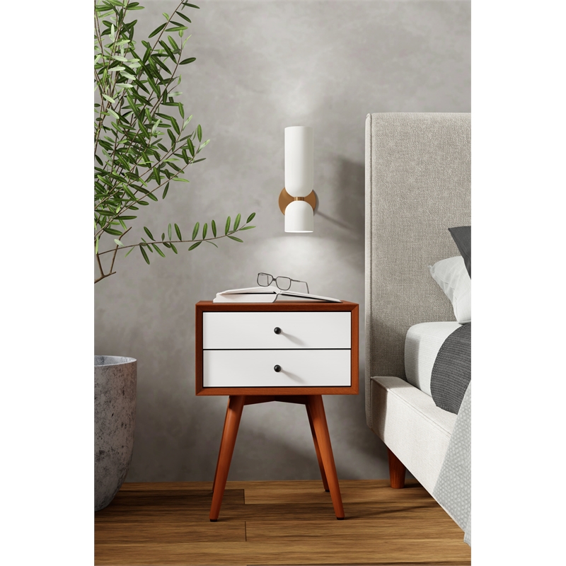 Pemberly Row 2 Drawer Small Wood Nightstand in Acorn & White
