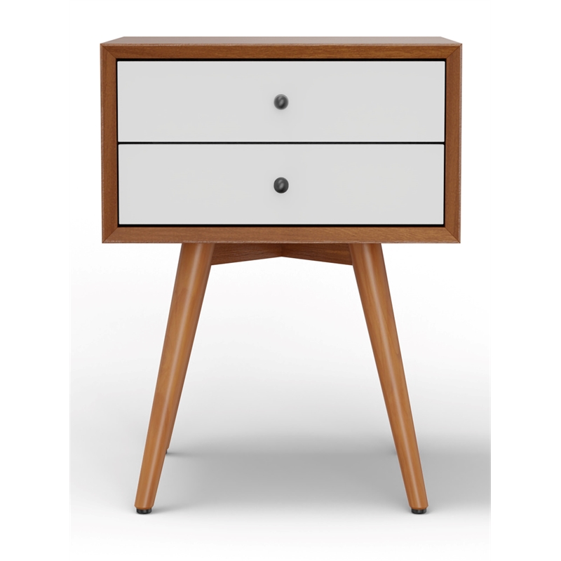 Pemberly Row 2 Drawer Small Wood Nightstand in Acorn & White