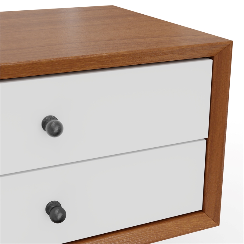 Pemberly Row 2 Drawer Small Wood Nightstand in Acorn & White