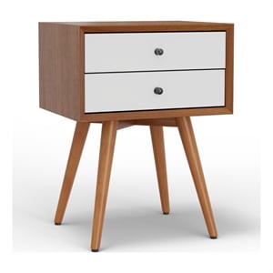 Pemberly Row 2 Drawer Small Wood Nightstand in Acorn & White