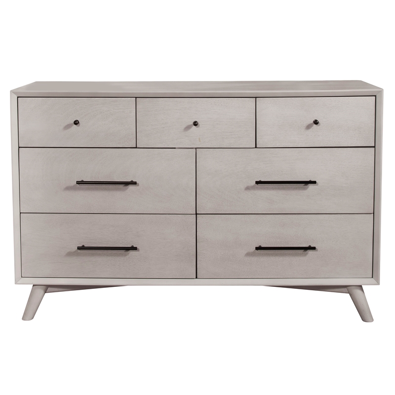Pemberly Row Mid Century Modern Wood 7 Drawer Dresser in Gray