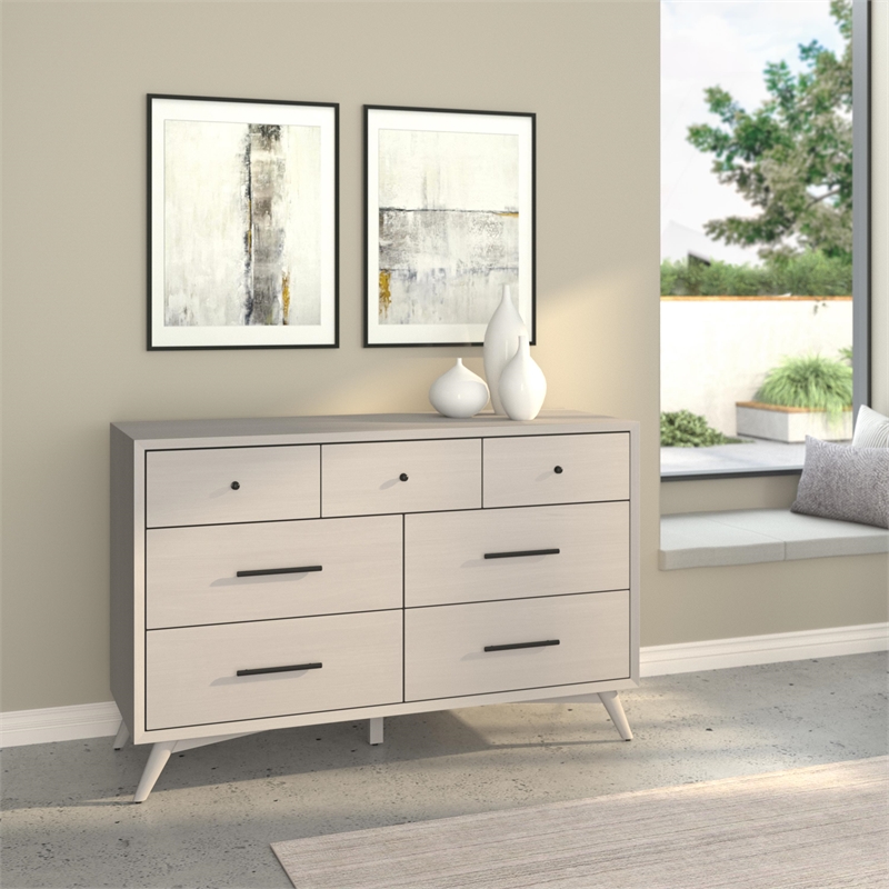 Pemberly Row Mid Century Modern Wood 7 Drawer Dresser in Gray