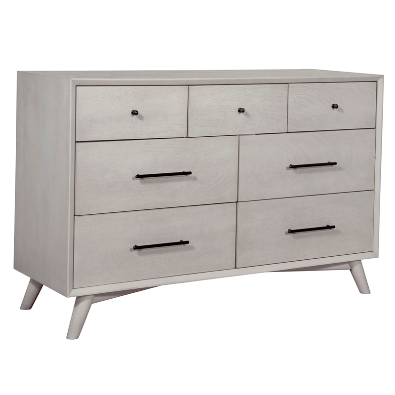 Pemberly Row Mid Century Modern Wood 7 Drawer Dresser in Gray