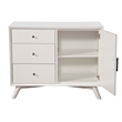 Pemberly Row Wood 3 Drawer Accent Cabinet with Rolling Door in White