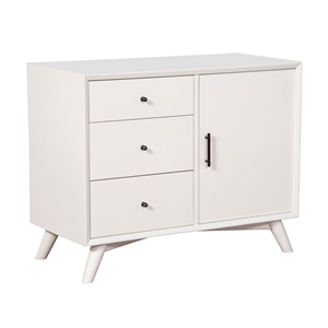 Pemberly Row Wood 3 Drawer Accent Cabinet with Rolling Door in White