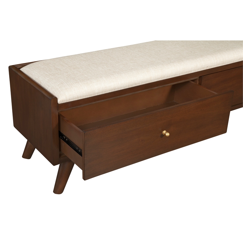 Pemberly Row 59 in. W Upholstered Storage Bench with Drawer in Walnut
