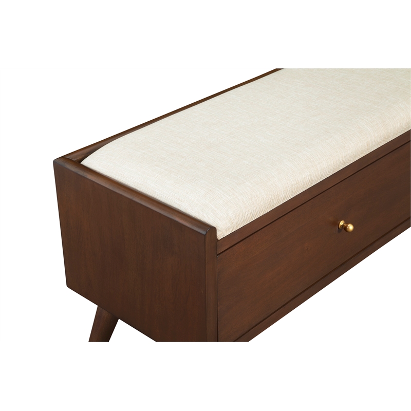 Pemberly Row 59 in. W Upholstered Storage Bench with Drawer in Walnut