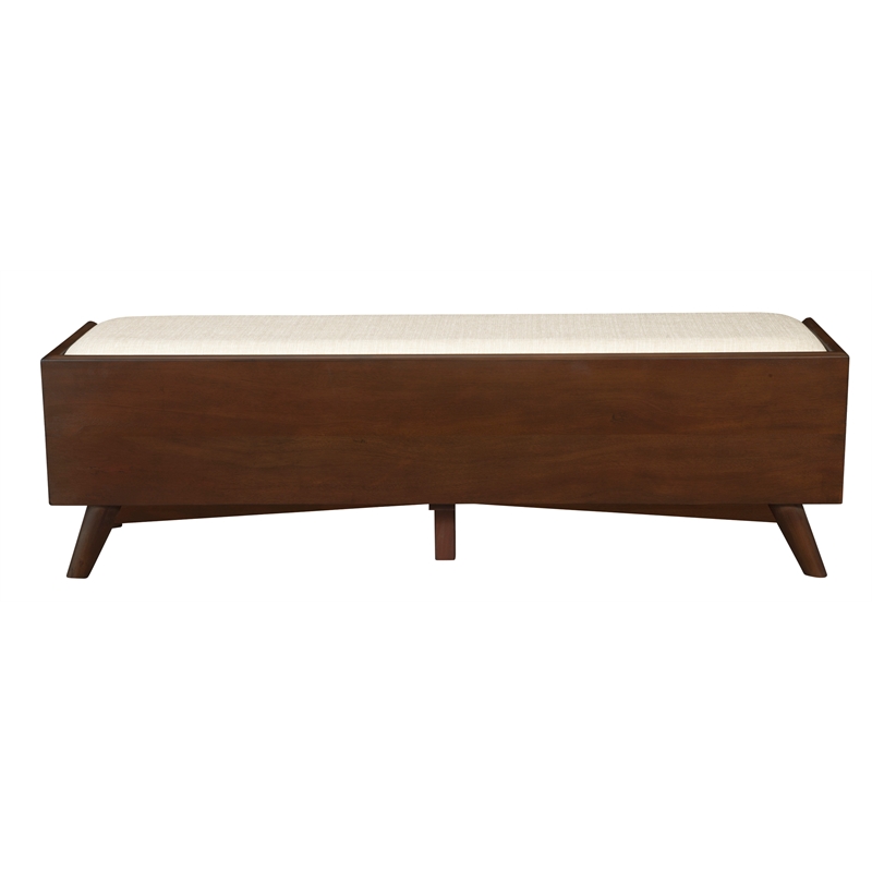 Pemberly Row 59 in. W Upholstered Storage Bench with Drawer in Walnut