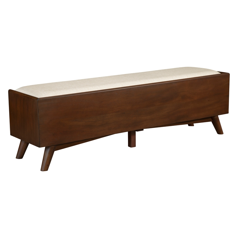 Pemberly Row 59 in. W Upholstered Storage Bench with Drawer in Walnut