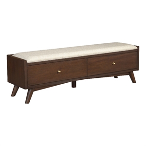 Pemberly Row 59 in. W Upholstered Storage Bench with Drawer in Walnut