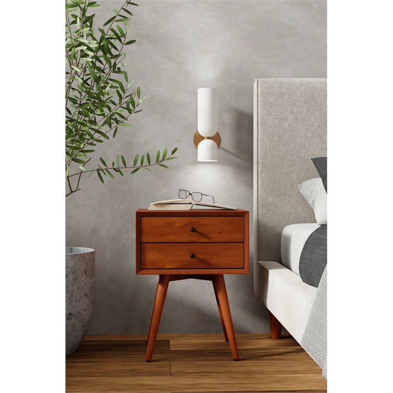 Pemberly Row 2 Drawer Small Wood Nightstand with Tapered Legs in Acorn