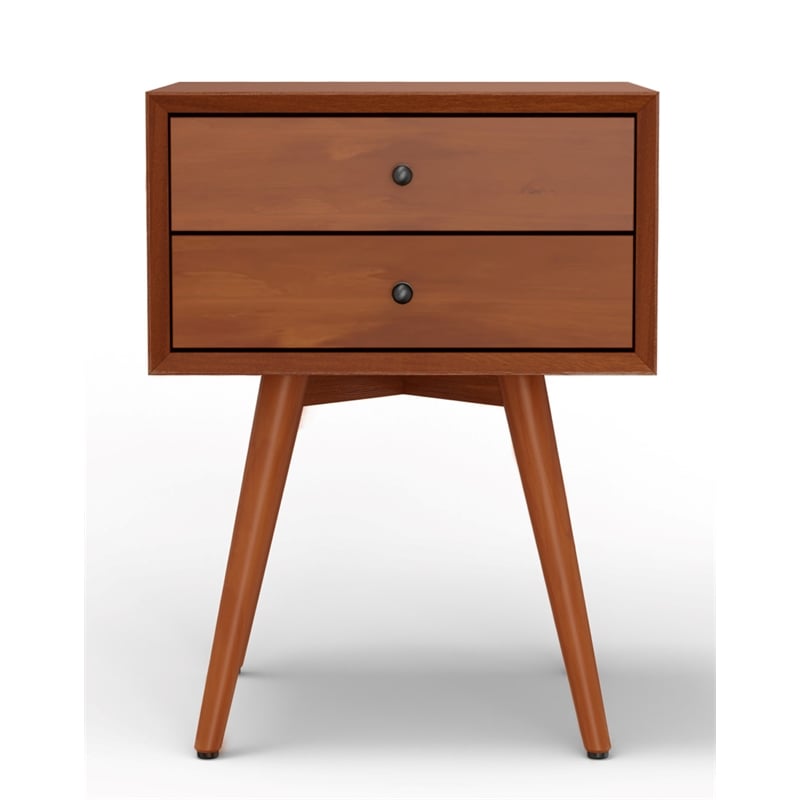 Pemberly Row 2 Drawer Small Wood Nightstand with Tapered Legs in Acorn