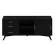 Pemberly Row Large Wood 3 Drawer TV Console with Rolling Doors in Black