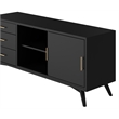 Pemberly Row Large Wood 3 Drawer TV Console with Rolling Doors in Black