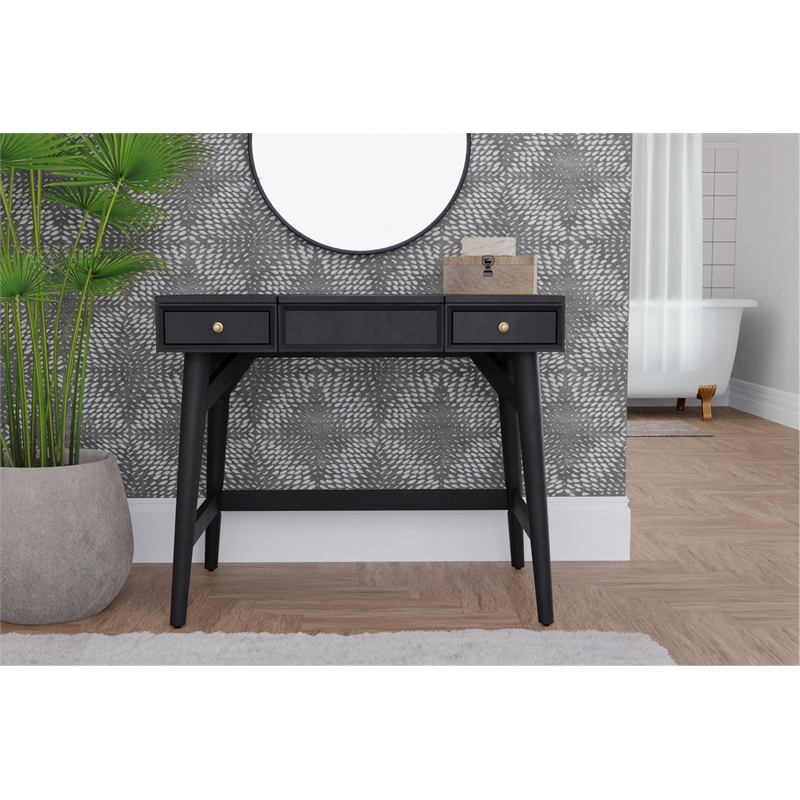 Pemberly Row Wood Bedroom Vanity with Flip Top Mirror in Black