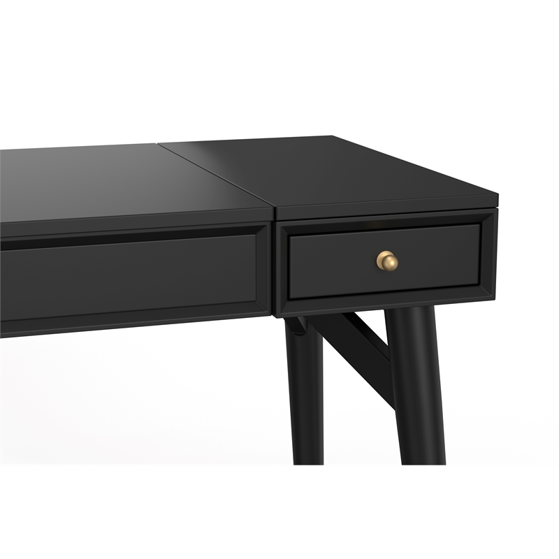 Pemberly Row Wood Bedroom Vanity with Flip Top Mirror in Black