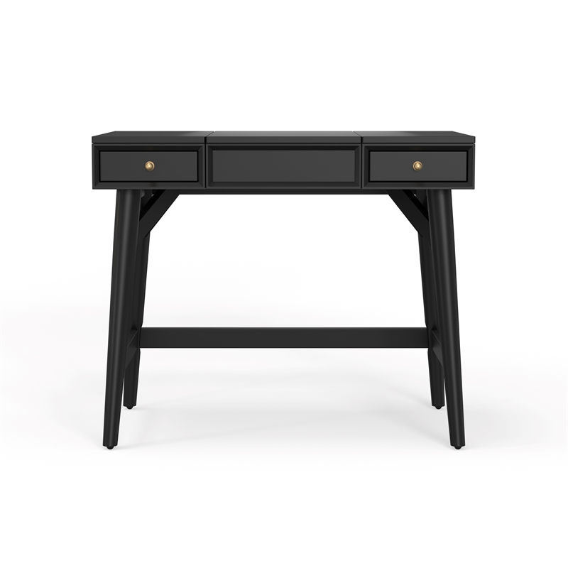 Pemberly Row Wood Bedroom Vanity with Flip Top Mirror in Black