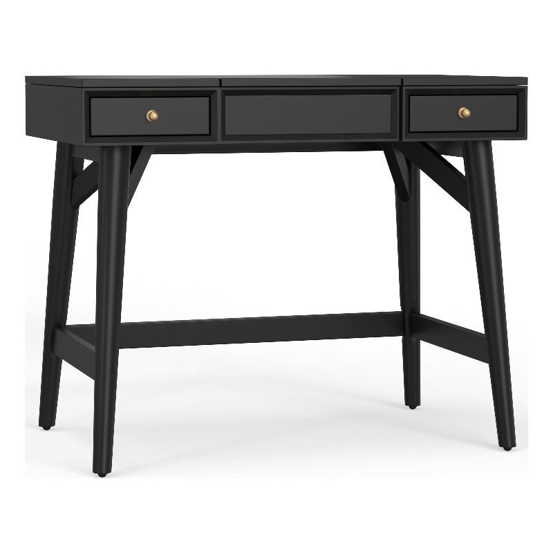 Pemberly Row Wood Bedroom Vanity with Flip Top Mirror in Black