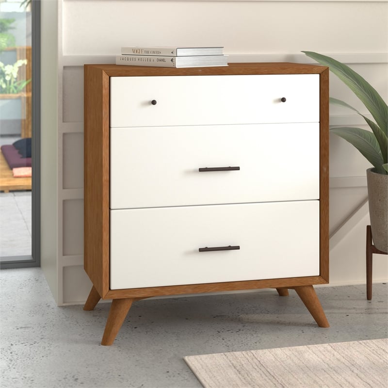 Pemberly Row 3 Drawer Two Tone Small Chest in Acorn (Brown) and White